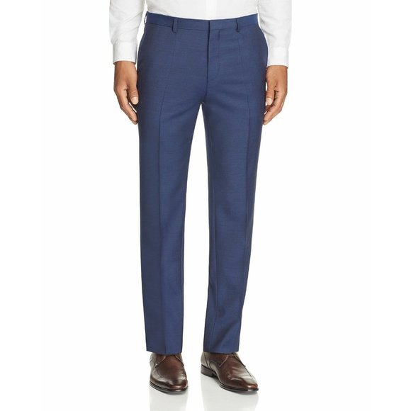 Hugo Boss Pants Hugo Boss Red Label Mens Blue Hets Slim Fit Flat Front Wool Pants 32 R Nwt